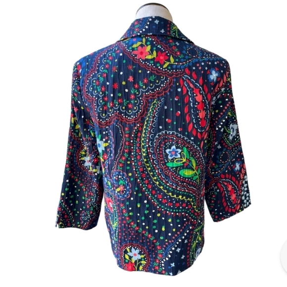 ALFRED DUNNER BOHEMIAN BLAZER JACKET WOMEN'S'S SZ 10 BLUE RED PRINT OPEN FRONT ☆ - Picture 3 of 12